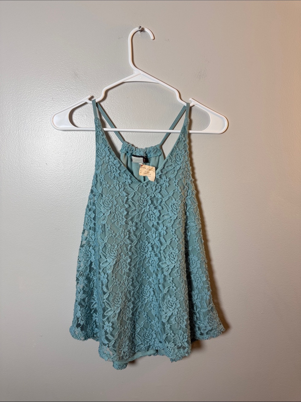 Top Fashion of New York Lace Overlay Sleeveless Tank Top - Teal Large NEW